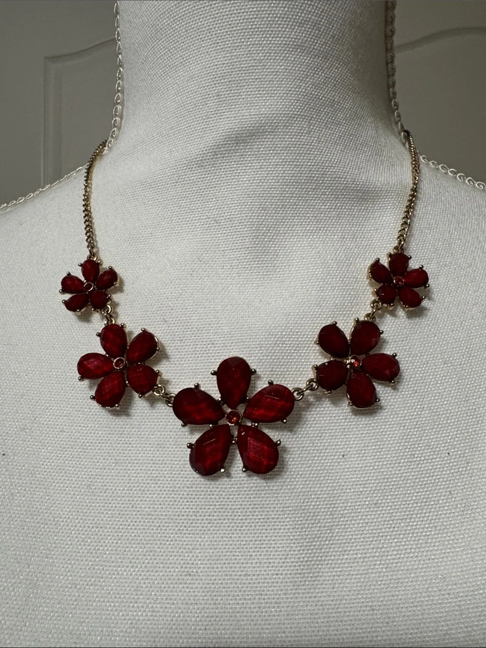 Claire's Gold-Tone Necklace with Red Floral Gems